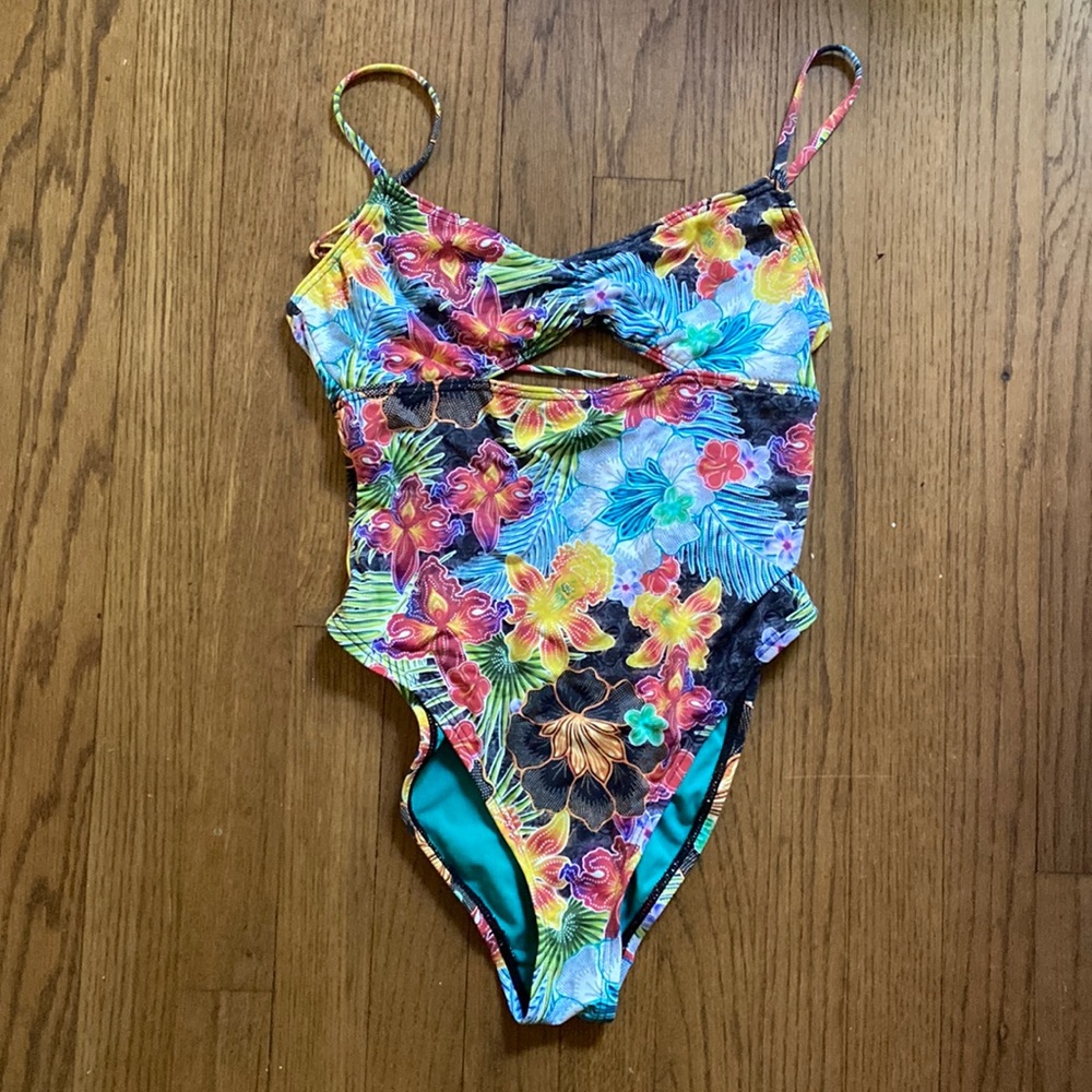 BIKINI LAB one piece colorful swimsuit with straps back sz medium